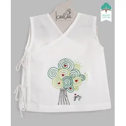 Keebee Organics Organic Cotton Sleeveless Tree Embroidered Jhabla Vest - White-picture-21