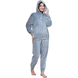 Women’s Warm Fleece NightDress – Sweatshirt with Hood With Pockets – Winter Casual Wear | Soft Warm Casual Wear for Women-image-25