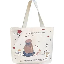 keepcart Women Reusable Shopping/Grocery Classic Tote Bag With Pocket Shoulder Canvas Handbag Travel Bag Multi-Purpose-picture-14