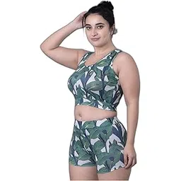 keepfit Green Round Neck Sleeveless`Tropical Printed Plus Size Swim Set for Women & Girls |Swimming Suit for Women-picture-44