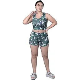 keepfit Green Round Neck Sleeveless`Tropical Printed Swim Set for Women & Girls |Swimming Suit for Women-picture-28