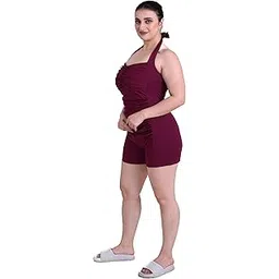 keepfit Halter Neck Women One Piece Swimsuit Maroon |Swimming Suit for Women-picture-18
