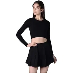 keepfit Plus Size Padded Full Sleeve Round Neck Crop top with Skirt Swimset for Women | Swimming Suit for Women-picture-24