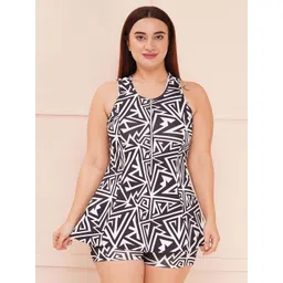 Keepfit Printed Round Neck Padded Swimwear With Zipper top and Boy shorts-picture-17