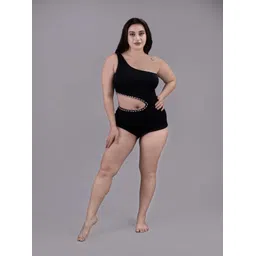 Keepfit Women One Piece One Shoulder Cutout Padded Plus Size Swimsuit image 1