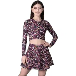 keepfit Women's Floral Printed Padded Round Neck top and Skirt Swimset |Swimming Suit for Women-picture-25