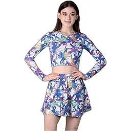 keepfit Women's Tropical Printed Padded Round Neck top and Skirt Swimset |Swimming Suit for Women-picture-26