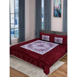 KEERRAZ Maroon & White Floral 210 TC Queen Bedsheet with 2 Pillow Covers-picture-21