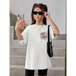 KEESOR Girls Printed Drop-Shoulder Sleeves Oversized Cotton T-shirt-picture-44