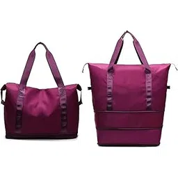 keetly Foldable Travel Duffle Bag, Gym Bag with Wet Pocket, Carry On Weekender Bags for Women, Waterproof Overnight Bag for Travel, Gym, Yoga. (Dark Purple)-picture-21