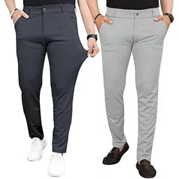 keffto Men Slim Fit Lycra Blend Trousers | Stretchable, Wrinkle-Resistant & Breathable Pants with Pockets | Ideal for Office & Casual | Pack of 2-picture-51