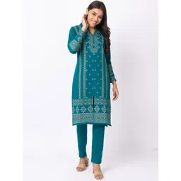 KEIKO Ethnic Motifs Printed Mandarin Collar Straight Kurta with Trousers-picture-11