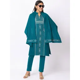 KEIKO Ethnic Motifs Printed Mandarin Collar Straight Kurta with Trousers & Dupatta-picture-12