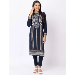 KEIKO Ethnic Motifs Printed Round Neck Jacquard Straight Kurta-picture-21
