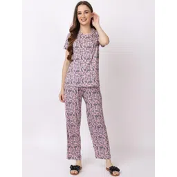KEIKO Ethnic Motifs Printed Round Neck Short Sleeves Top & Pyjamas Night suit-picture-20
