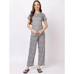 KEIKO Ethnic Motifs Round Neck Short Sleeves Top & Pyjamas Night suit-picture-30