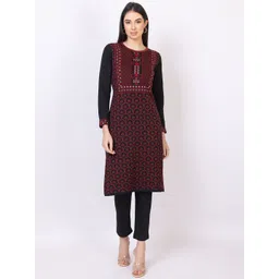 KEIKO Floral Woven Design Thread Work Straight Acrylic Jacquard Straight Kurta-picture-23
