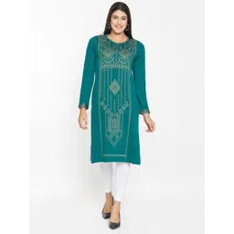 KEIKO Round Neck Ethnic Motifs Printed Straight Fit Acrylic Kurta-picture-31