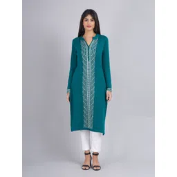 KEIKO Women Green Ethnic Motifs Printed Mandarin Collar Acrylic Kurta-picture-14