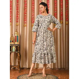 KEIYONA Ethnic Motifs Print Cotton Fit & Flare Midi Dress-picture-39