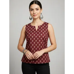 KEIYONA Print Keyhole Neck Ethnic Cotton Top-picture-19