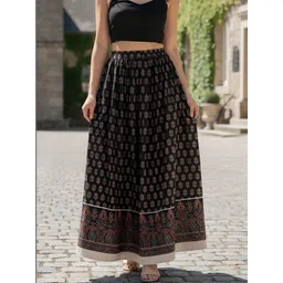 KEIYONA Printed Pure Cotton Maxi Flared Skirts-picture-25