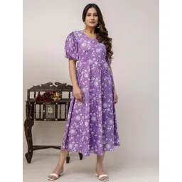 KEIYONA Women V-Neck Floral Print Fit & Flare Cotton Dress-picture-38
