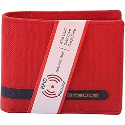 kelile india RFID Protected Fabric Wallet for Men Red Colour Blue Patch - No Leather-picture-55