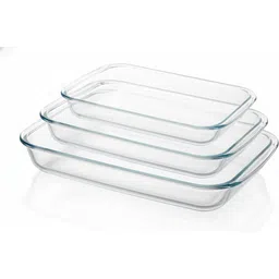 kelvinza 3 Pc Rectangular Borosilicate Glass Baking Dish Set | Microwave Oven Safe Tray Cook and Serve Casserole Set-picture-23