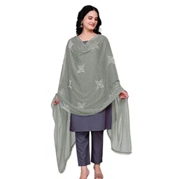 Kemza Floral Embroidered Beads & Stones Dupatta With Lace Border Lightweight-picture-6