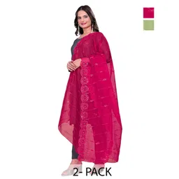 Kemza Pack Of 2 Geometric Embroidered Organza Dupatta With Sequinned-picture-26