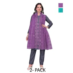 Kemza Pack Of 2 Geometric Embroidered Organza Dupatta With Sequinned-picture-41