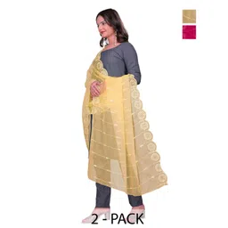 Kemza Pack Of 2 Geometric Embroidered Organza Dupatta With Sequinned-picture-34