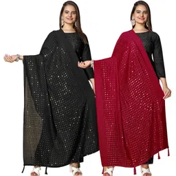 kemza Pure Cotton Embellished Black, Maroon Women Dupatta-picture-0