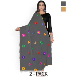 Kemza Selection Of 2 Floral Embroidered Bandhani Phulkari Chiffon Dupattas-picture-38