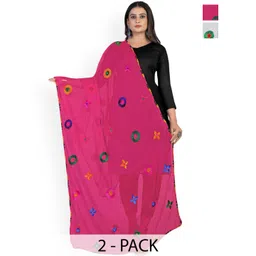 Kemza Selection Of 2 Floral Embroidered Bandhani Phulkari Chiffon Dupattas-picture-35