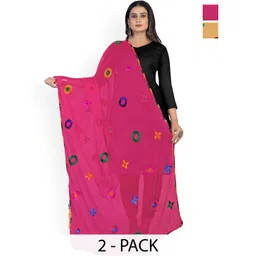 Kemza Selection Of 2 Floral Embroidered Bandhani Thread Work Chiffon Dupattas-picture-40