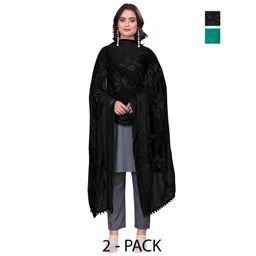 Kemza Selection Of 2 Floral Embroidered Chiffon Dupattas With Phulkari-picture-3