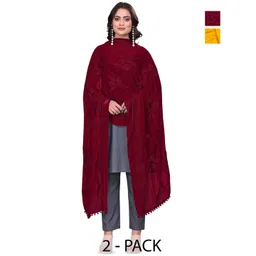 Kemza Selection Of 2 Floral Embroidered Chiffon Phulkari Dupattas-picture-5