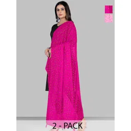 Kemza Selection Of 2 Floral Printed Foil Print Chiffon Dupattas With Tasselled-picture-41