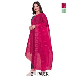 Kemza Selection Of 2 Geometric Embroidered Organza Dupattas With Sequinned-picture-31