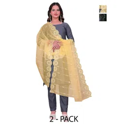 Kemza Selection Of 2 Geometric Embroidered Organza Dupattas With Sequinned-picture-29