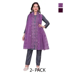 Kemza Selection Of 2 Geometric Embroidered Organza Dupattas With Sequinned-picture-16