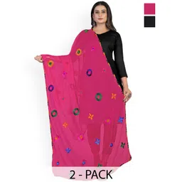 Kemza Selection Of 2 Phulkari & Floral Embroidery Bandhani Chiffon Dupattas-picture-31