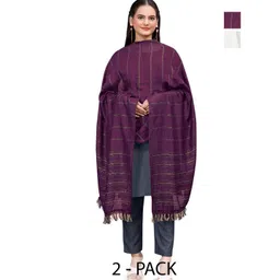 Kemza Selection Of 2 Striped Embroidered Chanderi Dupattas With Zari-picture-23