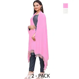 Kemza Selection Of 2 Striped Embroidered Chanderi Dupattas With Zari-picture-13