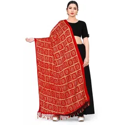 kemza Silk Blend Striped Red Women Dupatta-picture-26