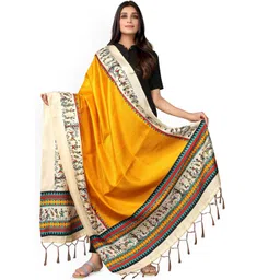 Kemza Warli Ethnic Motifs Print Cotton Silk Dupatta With Tassel Border-picture-28