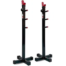 KENIT Heavy-Duty Adjustable Squat Rack with 4 Weight Plate Holders and Reinforced Stability Design,Adjustable Squat Stand, Bicep Stand, Barbell Stand for Squat Exercises, Red & Black-picture-28