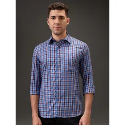 Kenneth Cole Men Checked Spread Collar Pure Cotton Casual Shirt-picture-19